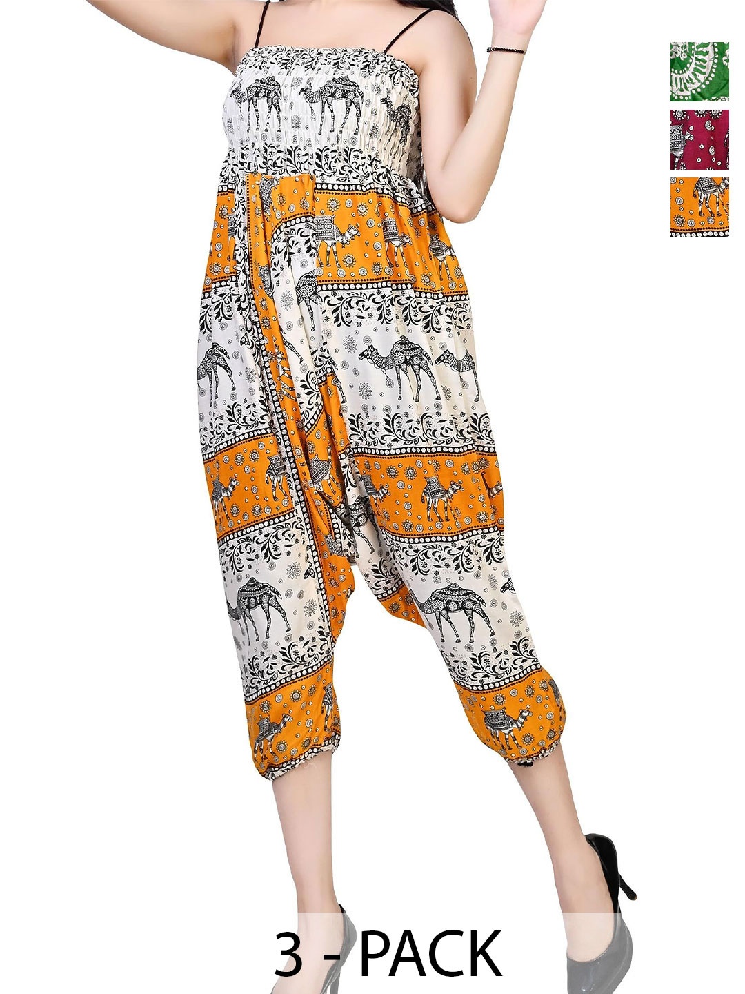 

NarNari Women Pack Of 3 Printed Harem pants, Yellow