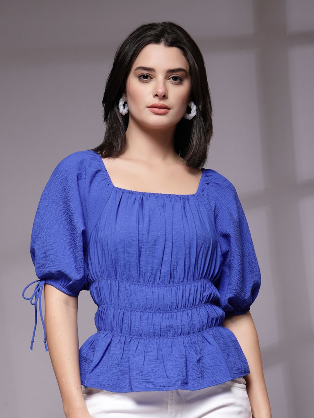 

KASSUALLY Puff Sleeve Top, Navy blue