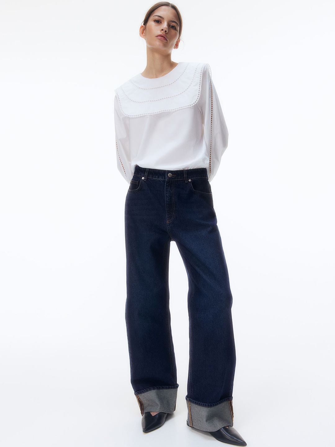 

H&M Straight Turn-Up Jeans, Blue