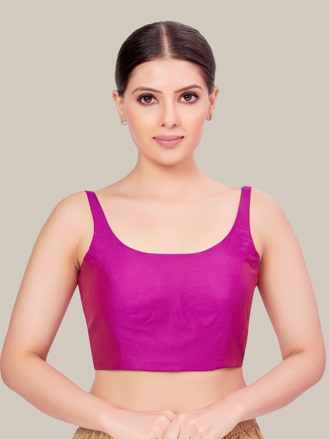 

Studio Shringaar Round Neck Readymade Saree Blouse, Pink