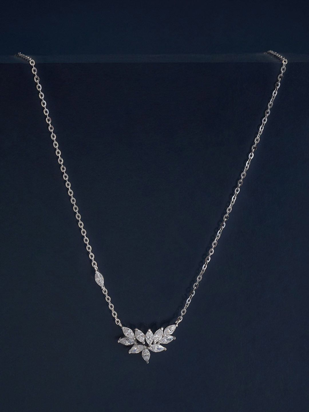 

Kushal's Fashion Jewellery 92.5 Silver Rhodium-Plated Zirconia Studded Necklace