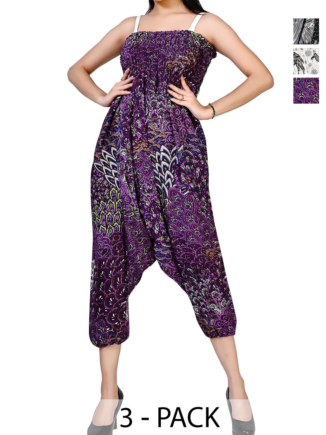 

NarNari Women Pack Of 3 Printed Mid-Rise Harem Pants, Purple