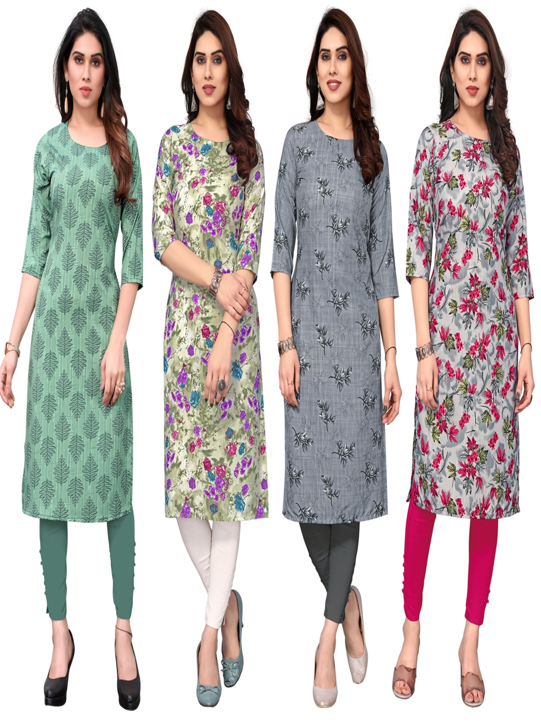 

KETAKI FASHION Women Floral Printed Thread Work Crepe Kurta, Multi