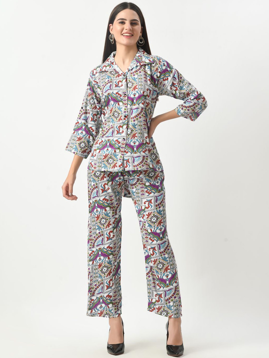 

BAESD Ethnic Motifs Printed Shirt With Trouser, White