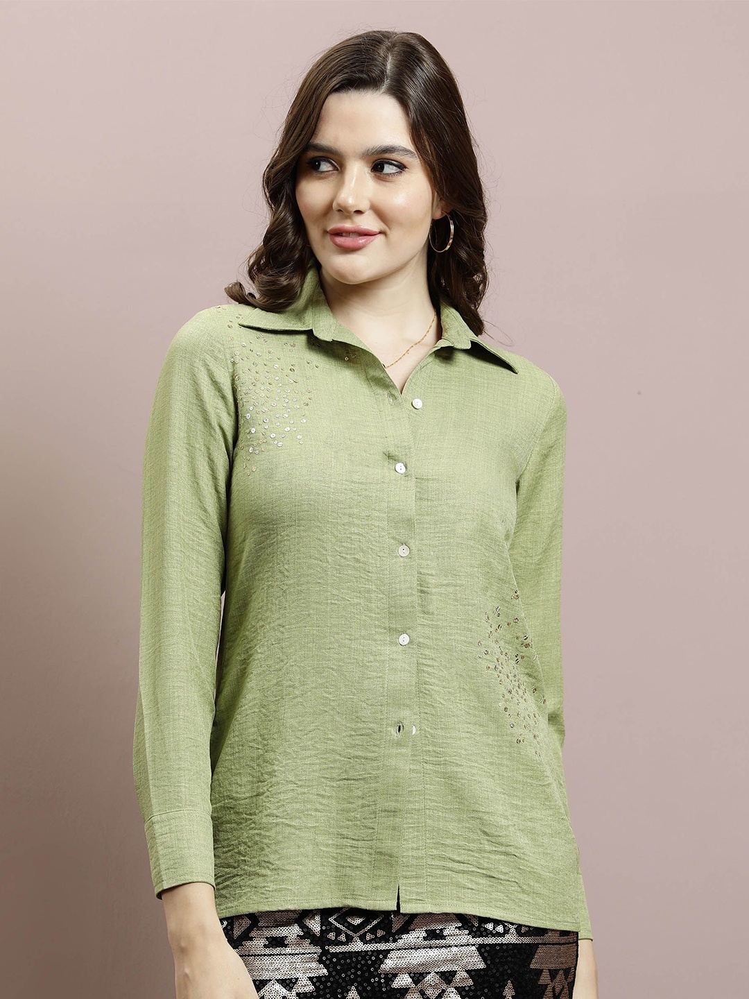

Athena Women Relaxed Opaque Party Shirt, Green