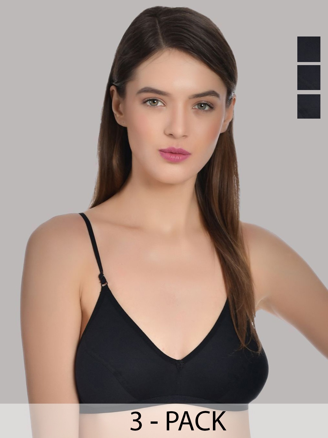 

Aimly Women Pack of 3 Cotton Medium Coverage Non-Padded Non-Wired T-Shirt Bra, Black