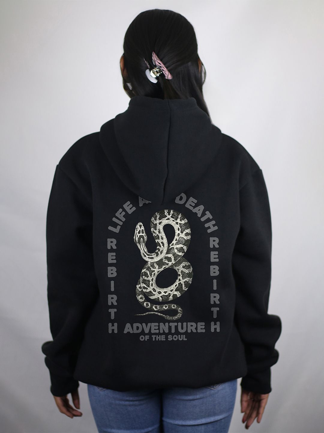 

EKSDEE Women Printed Hooded Sweatshirt, Black