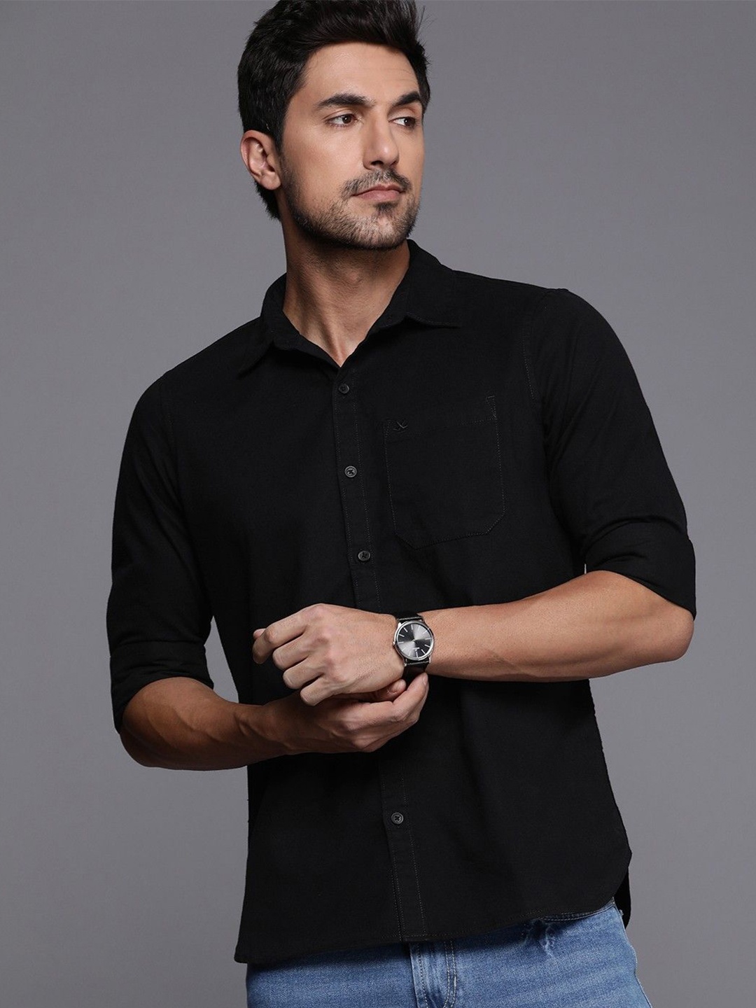 

WHY SO FAB Men Semi Sheer Casual Shirt, Black