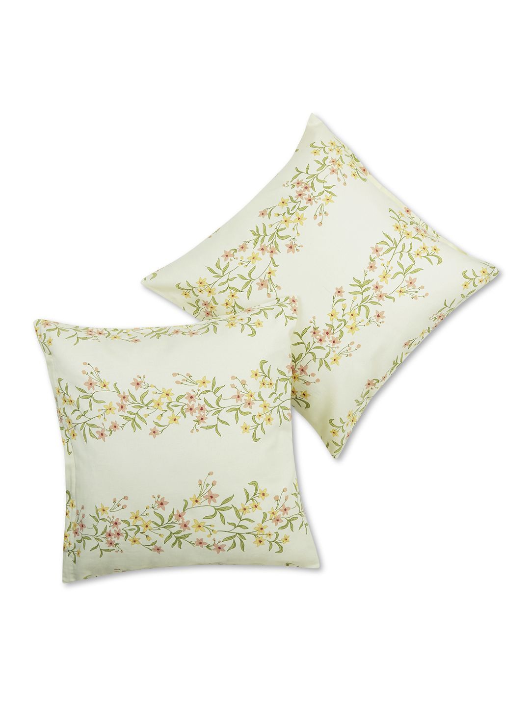 

haus & kinder White & Yellow Set of 2 Floral Square Cushion Covers