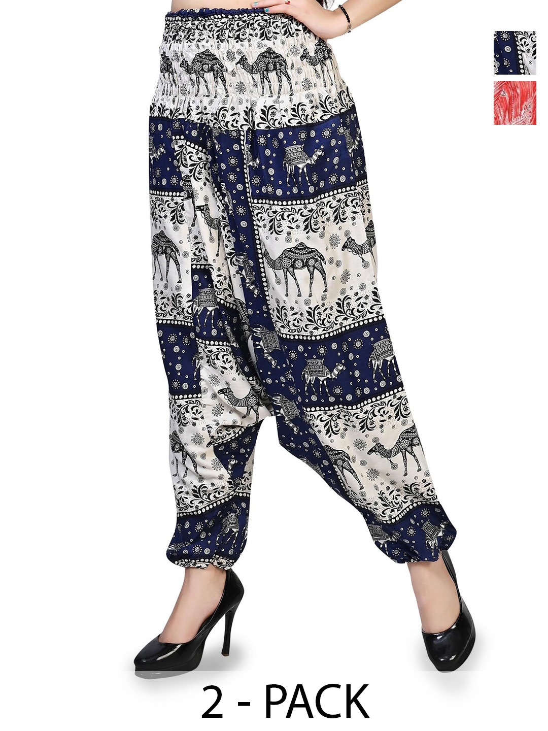 

NarNari Women Pack Of 2 Printed Loose Fit Harem Pants, Red