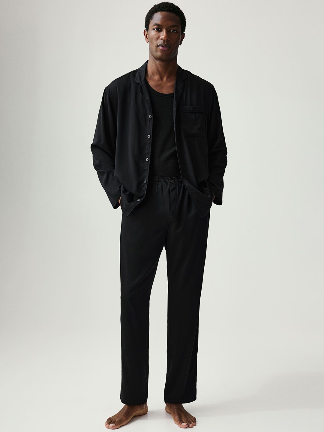 

H&M Pyjama Shirt & Bottoms, Black