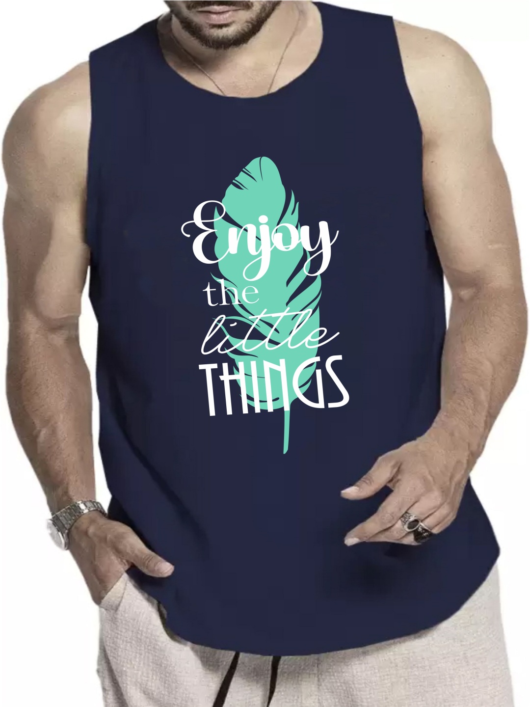 

WOOSTRO Pack Of 2 Printed Gym Vests RS26 (ENJOY NAVY)(HARD LGTGREEN), Navy blue