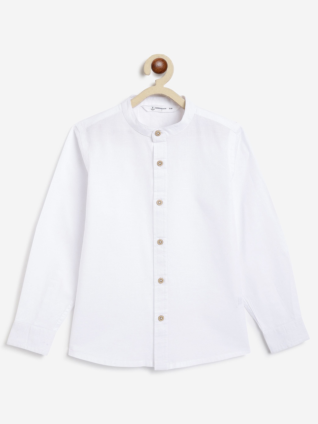 

Campana Boys Mandarin Collar Solid Cotton Shirt, White