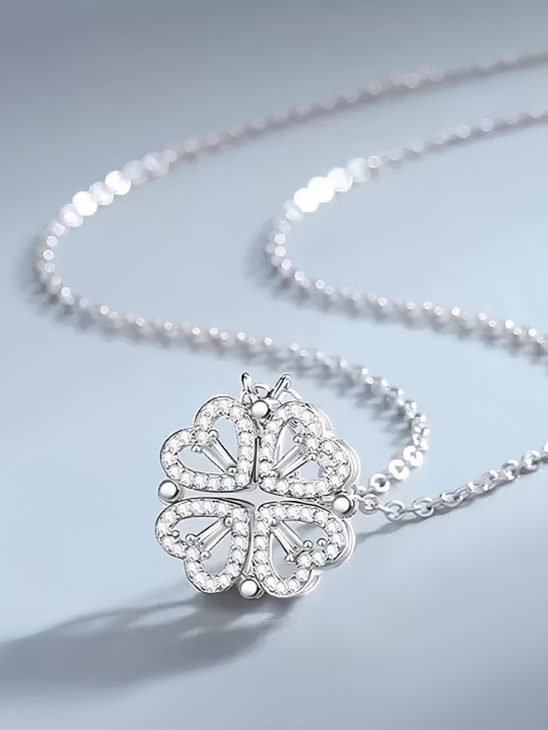 

BEYTER Diamond Stone Studded Heart Necklace & Chains, Silver