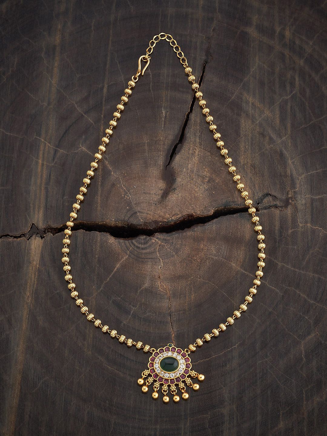 

Kushal's Fashion Jewellery Copper Ruby-Green Gold-Plated Antique Necklace