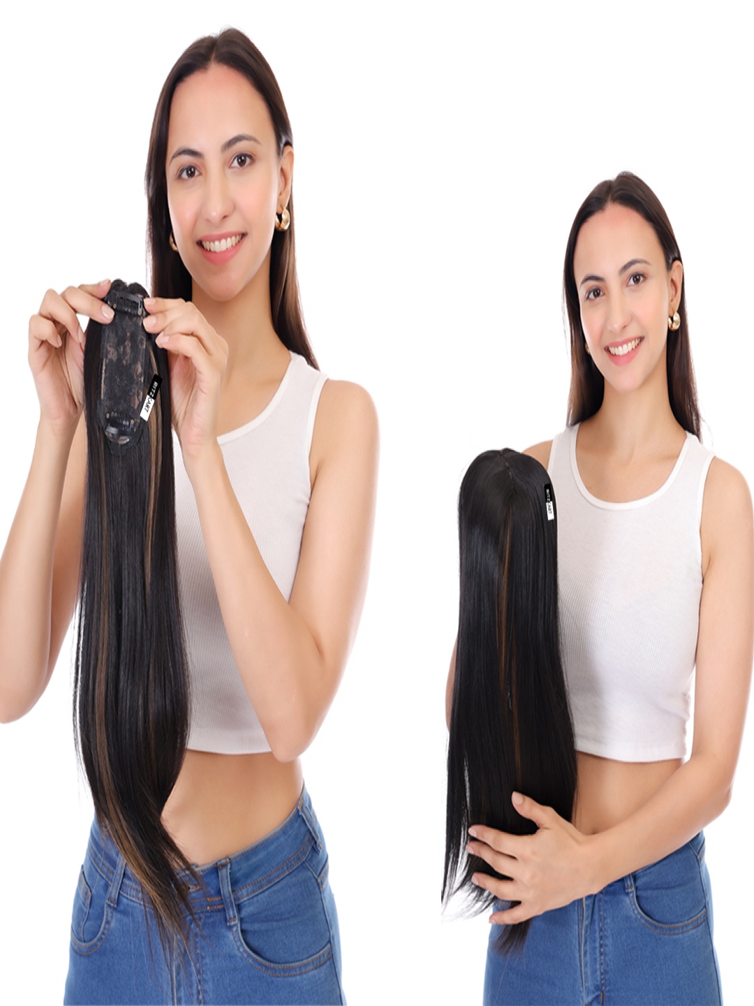 

RITZKART Clip In Straight Scalp Topper Hair Extension - Black - 20 Inch