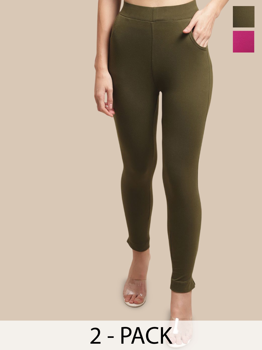 

Valles365 by S.C. Women Plus Size Pack Of 2 Cotton Ankle-Length Leggings, Pink