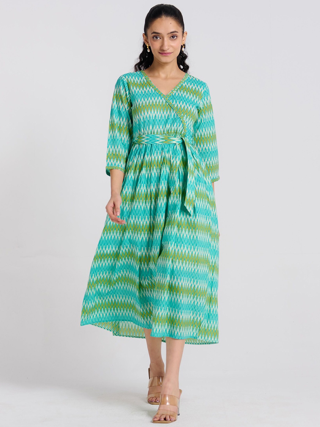 

Rustorange Print Fit & Flare Midi Dress, Blue