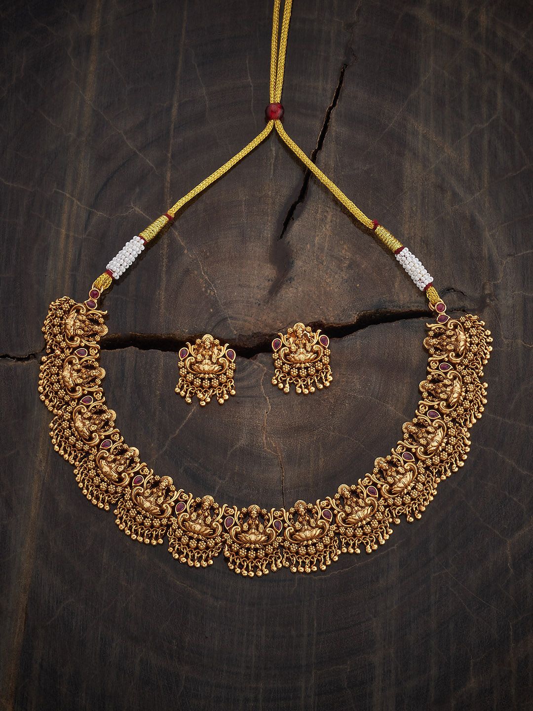 

Kushal's Fashion Jewellery Copper Ruby-Green Gold-Plated Antique Necklace