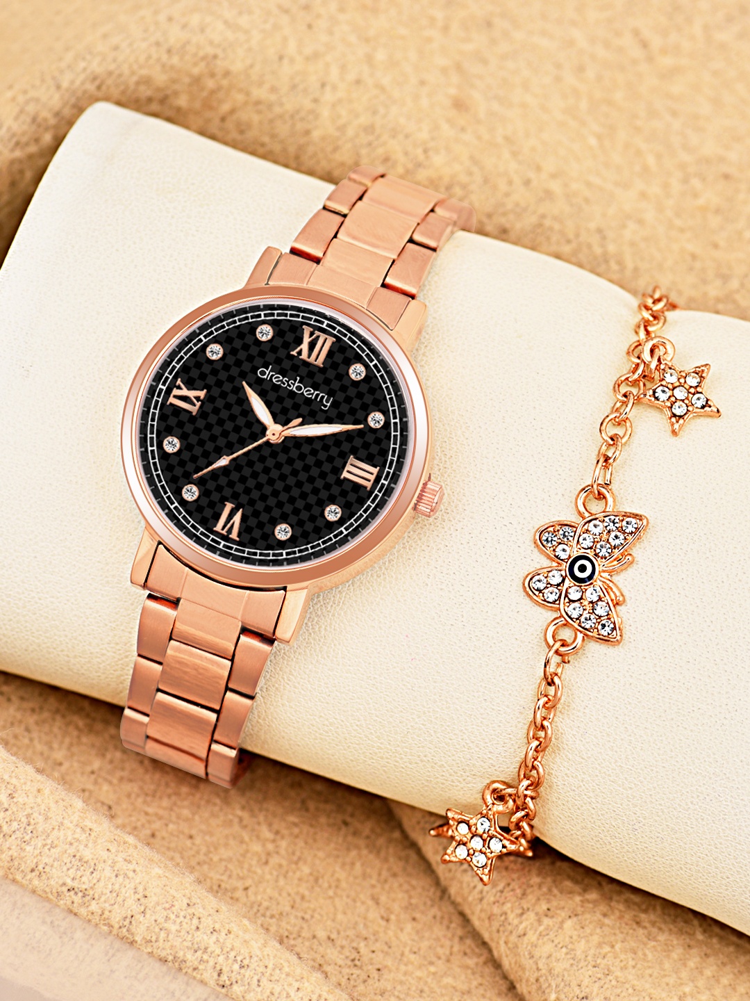 

DressBerry Women Analog Watch & Bracelet Gift Set DBWJ25, Rose gold