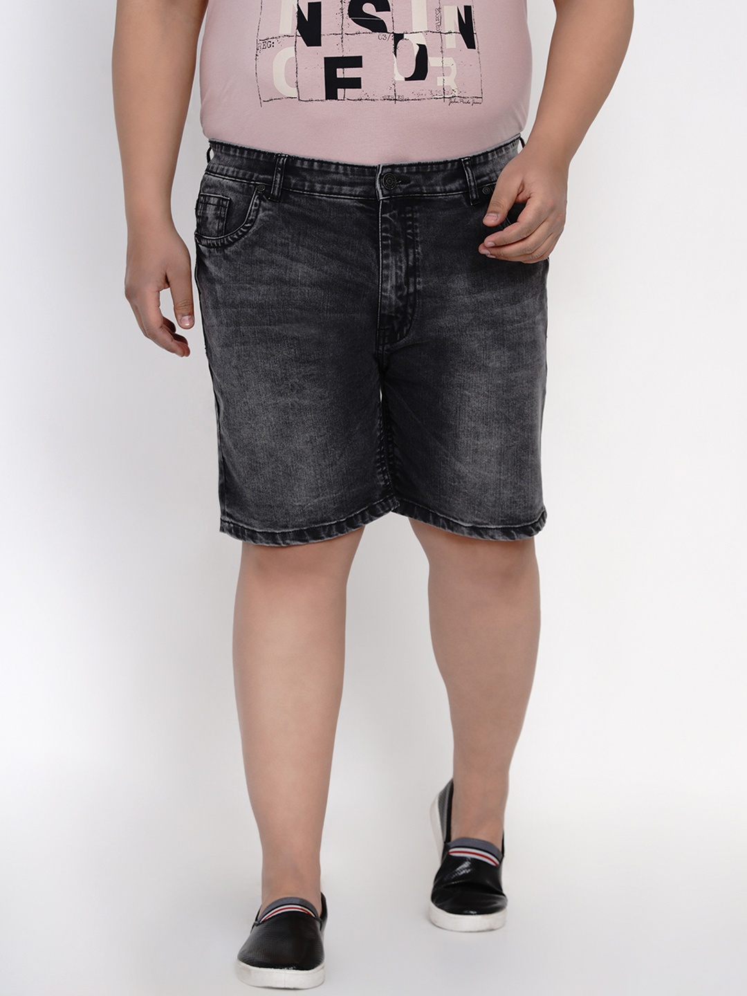 

John Pride Men Washed Denim Shorts, Black