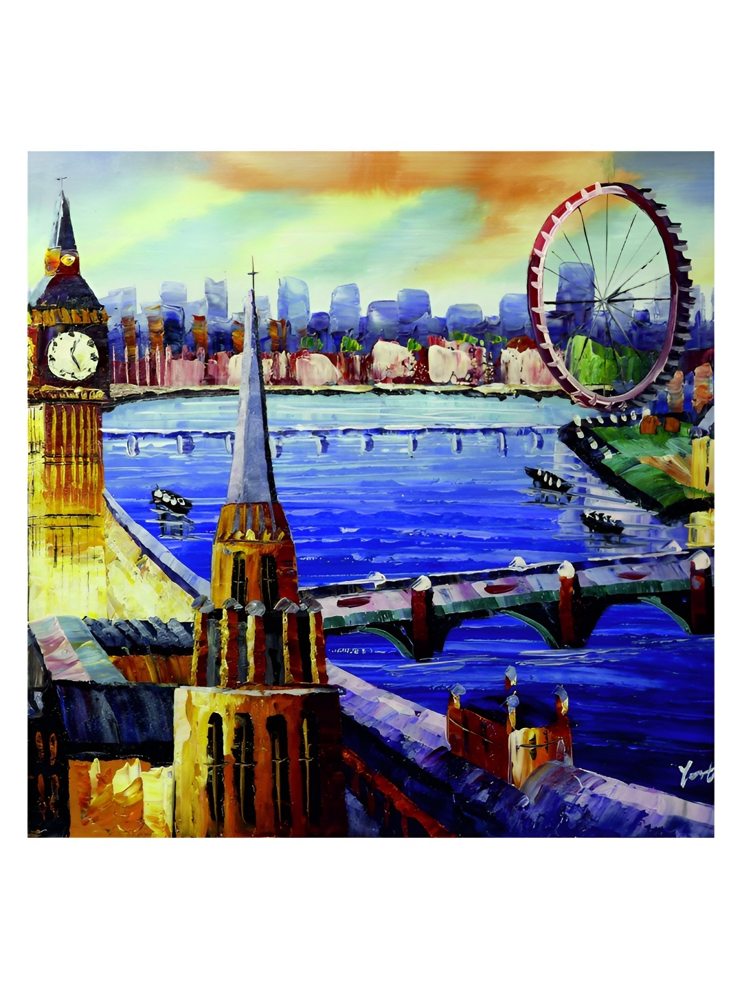 

Inephos Blue And Yellow City Printed Canvas Wall Art