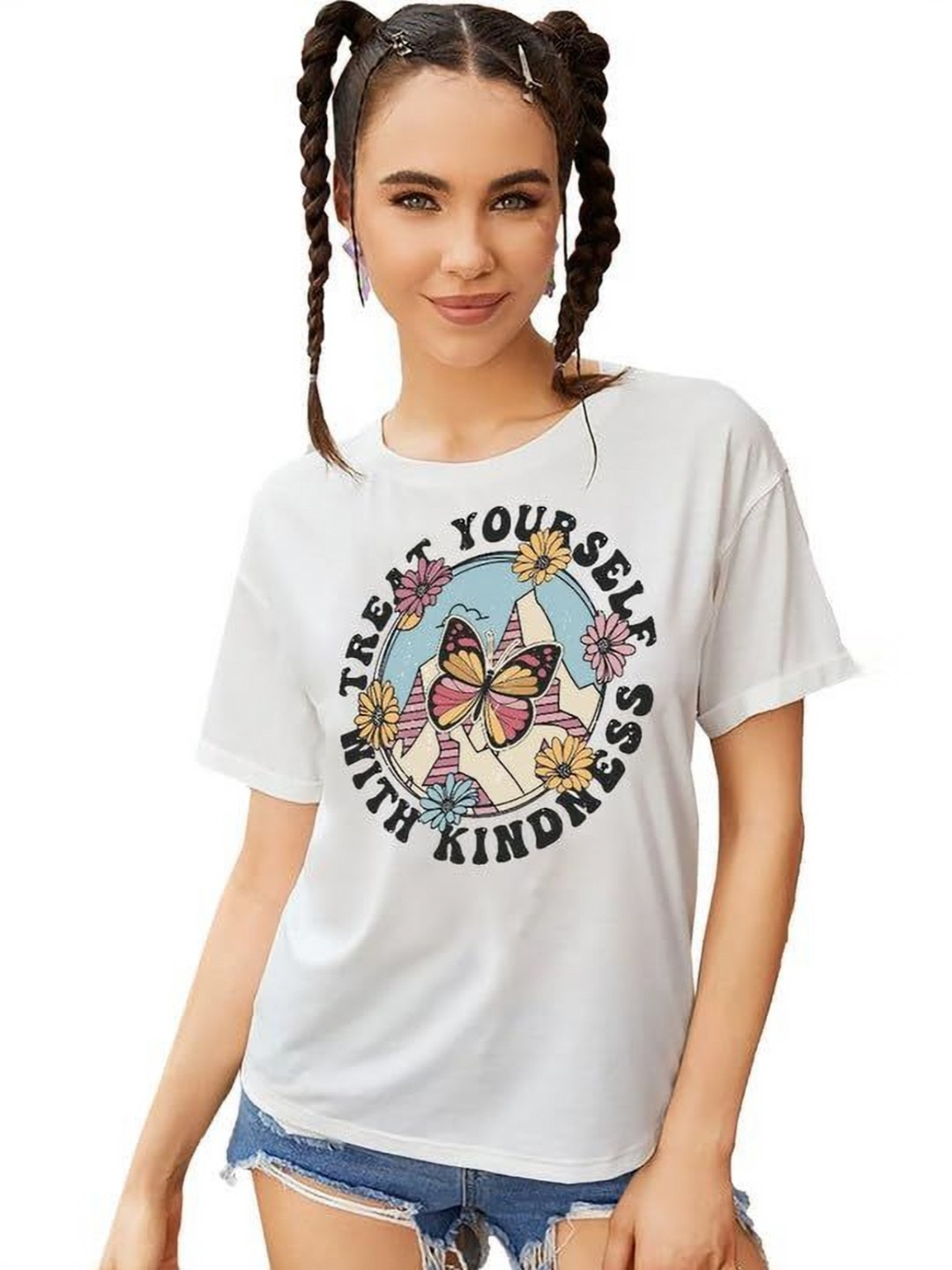 

VLAM Women Printed Applique T-shirt, White