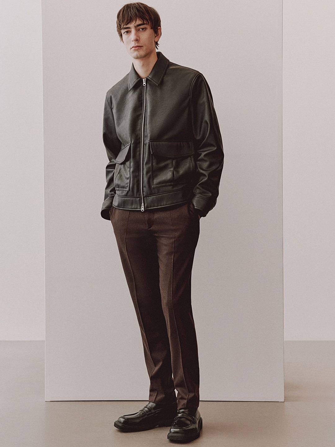 

H&M Slim Fit Wool-Blend Trousers, Brown
