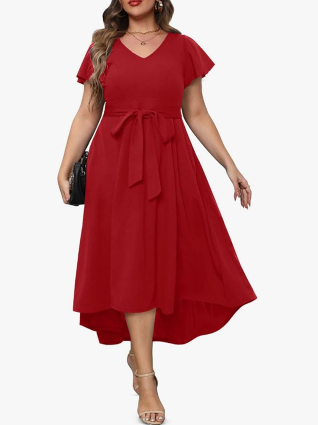 

C4D Flutter Sleeve Maxi Dress, Red