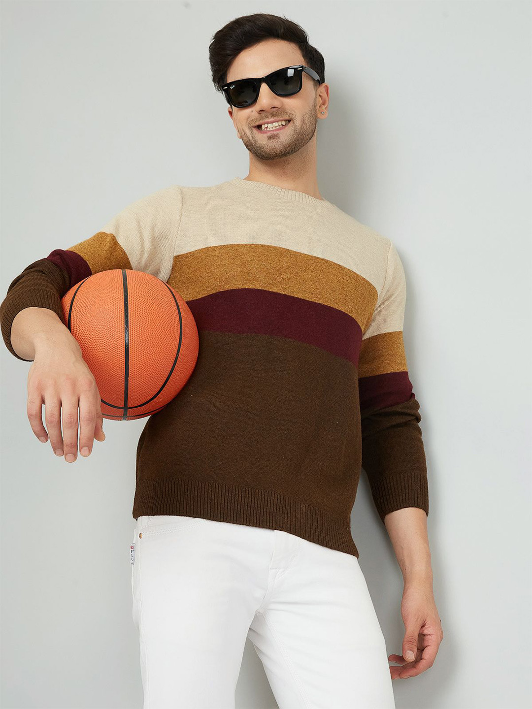 

Kveto style redefined Men Colourblocked Pullover, Cream