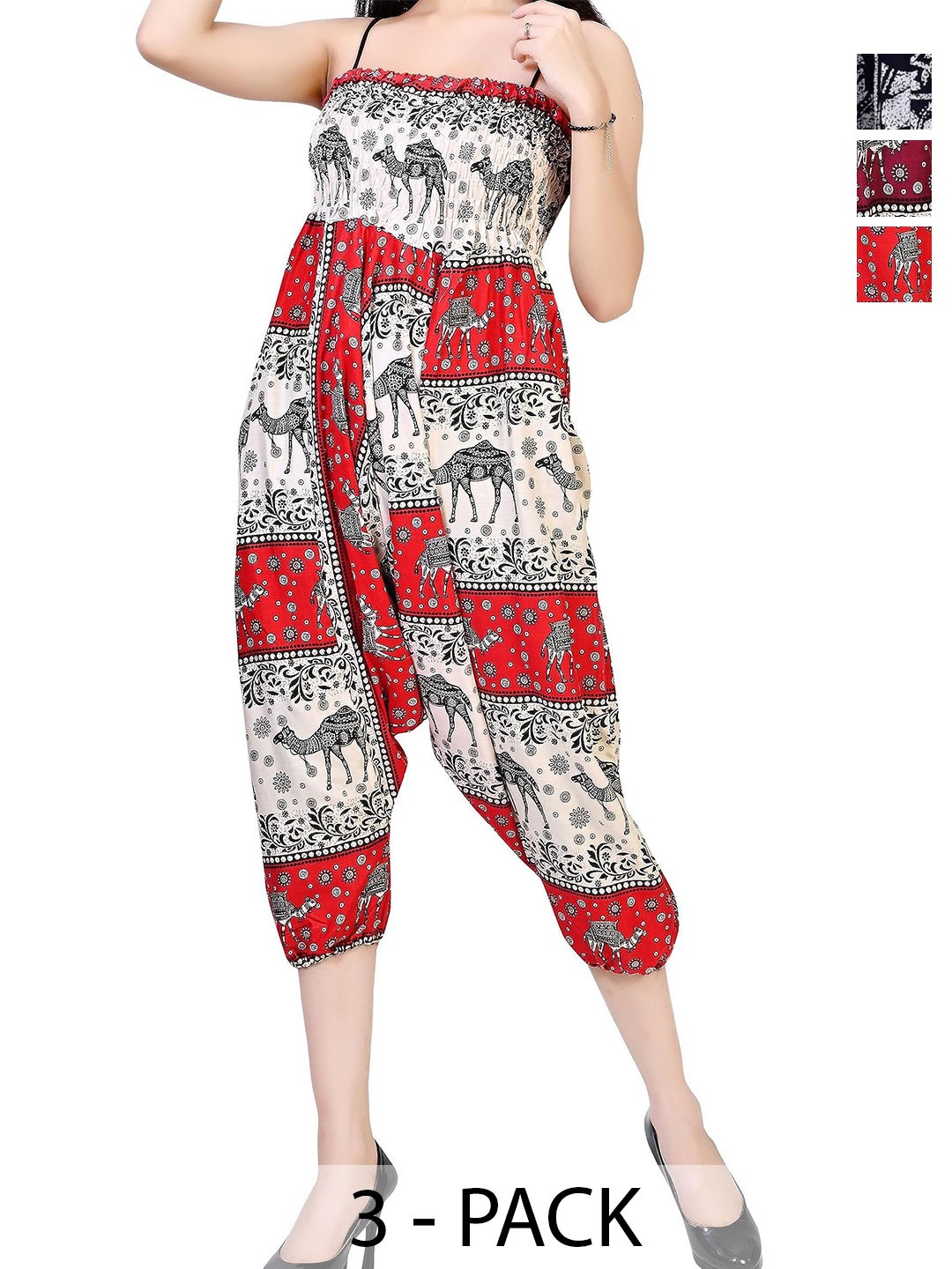 

NarNari Women Pack Of 3 Printed Mid-Rise Harem Pants, Orange