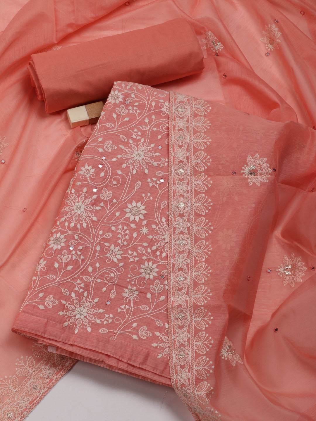 

Meena Bazaar Embroidered Art Silk Unstitched Dress Material, Peach