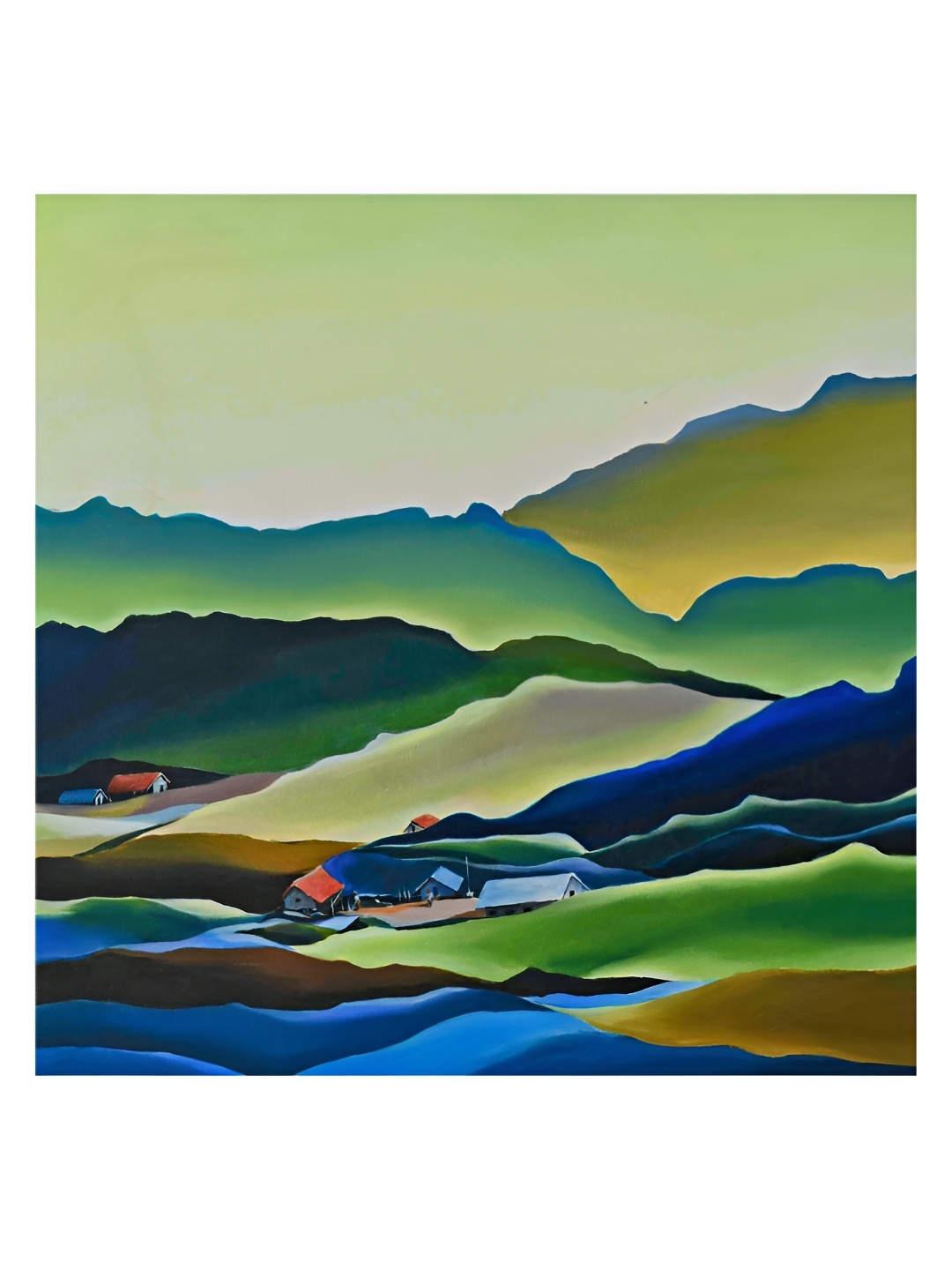 

Inephos Green & Blue Landscape Printed Canvas Wall Art
