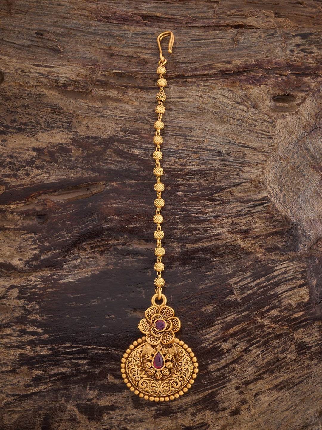 

Kushal's Fashion Jewellery Ruby Gold-Plated Cubic Zircon Maang Tikka Head Jewellery