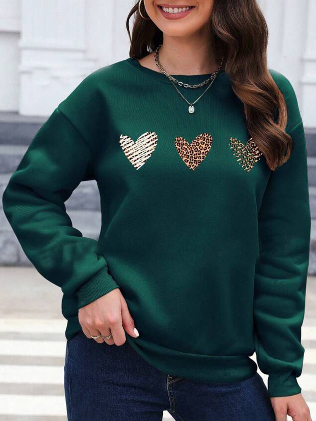 

KASHIAN Women Printed Hooded Sweatshirt, Green