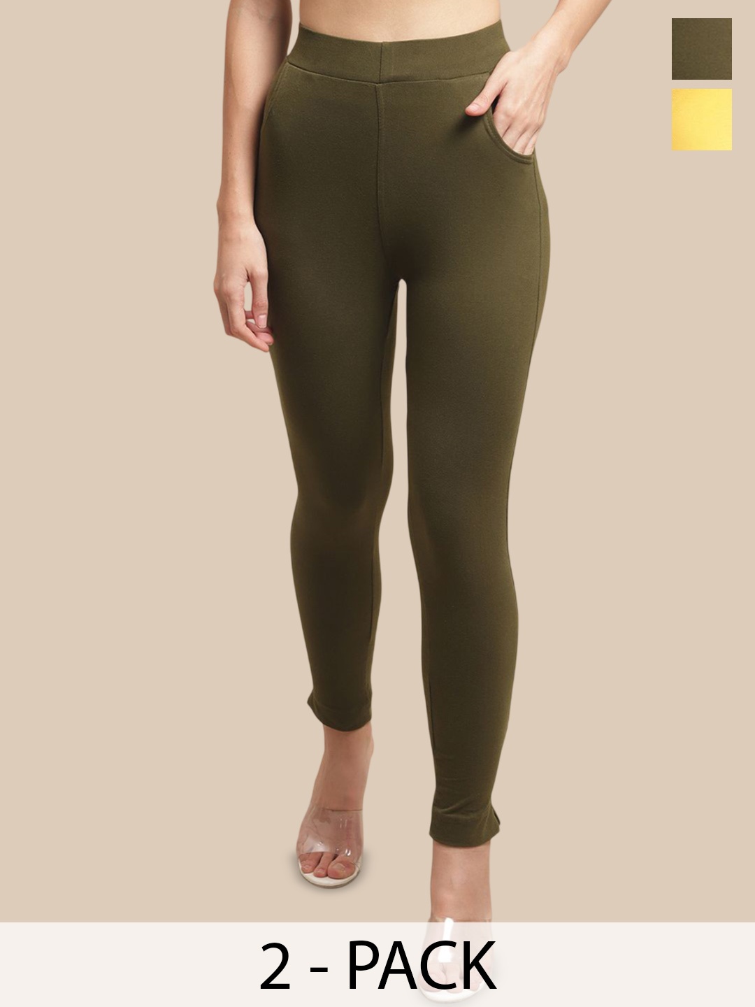 

Valles365 by S.C. Pack Of 2 Cotton Ankle-Length Leggings, Yellow