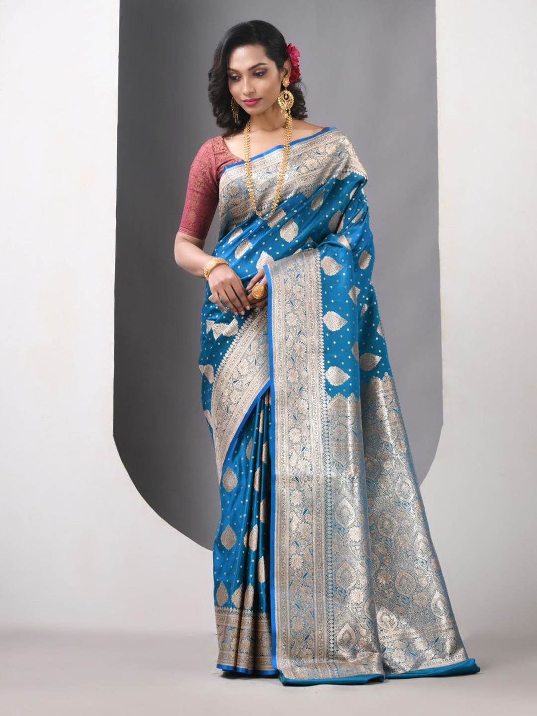 

Charukriti Woven Design Zari Pure Silk Banarasi Saree, Blue