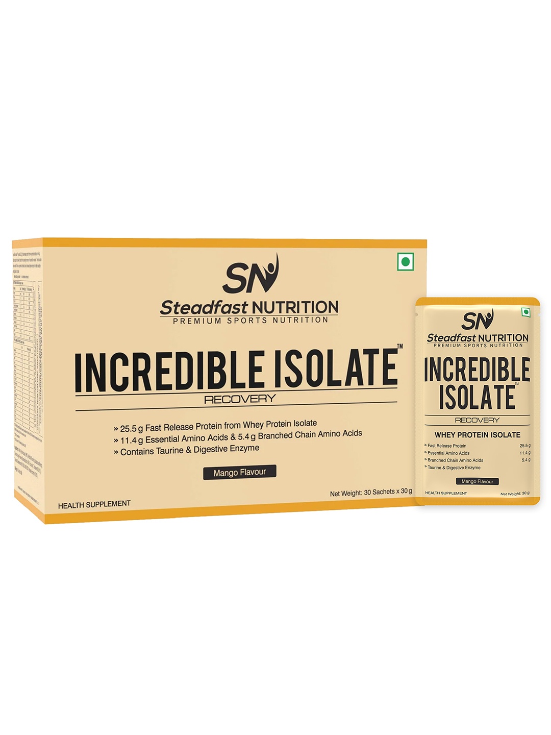 

Incredible Isolate Whey protein Blend The Instant Recovery Mango 30 Sachets 900g, Yellow