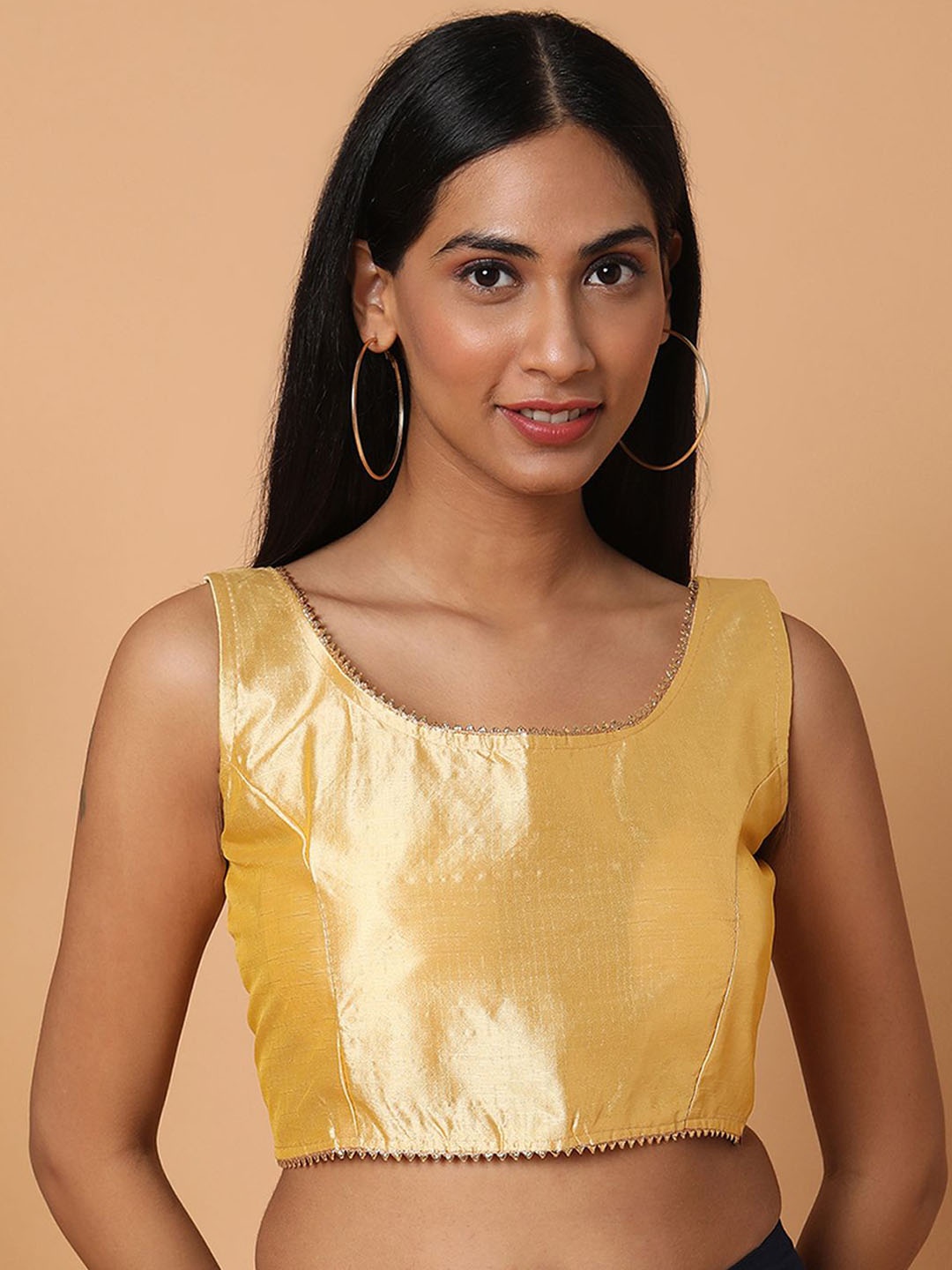 

Mmore Padded Sleeveless Saree Blouse, Gold