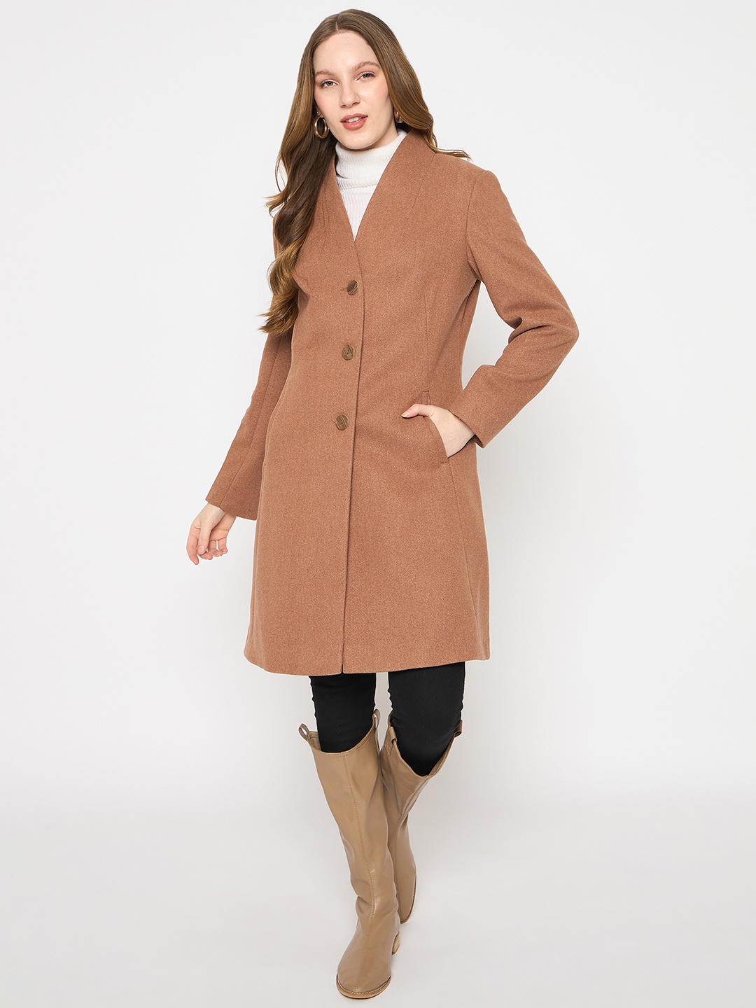 

Madame Women Solid Regular Fit Overcoat, Rust