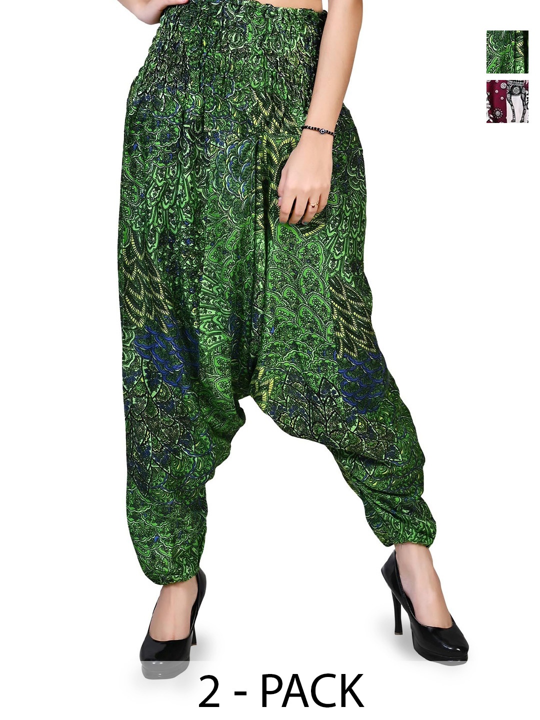

NarNari Pack Of 2 Printed Loose-Fit Harem Pants, Red