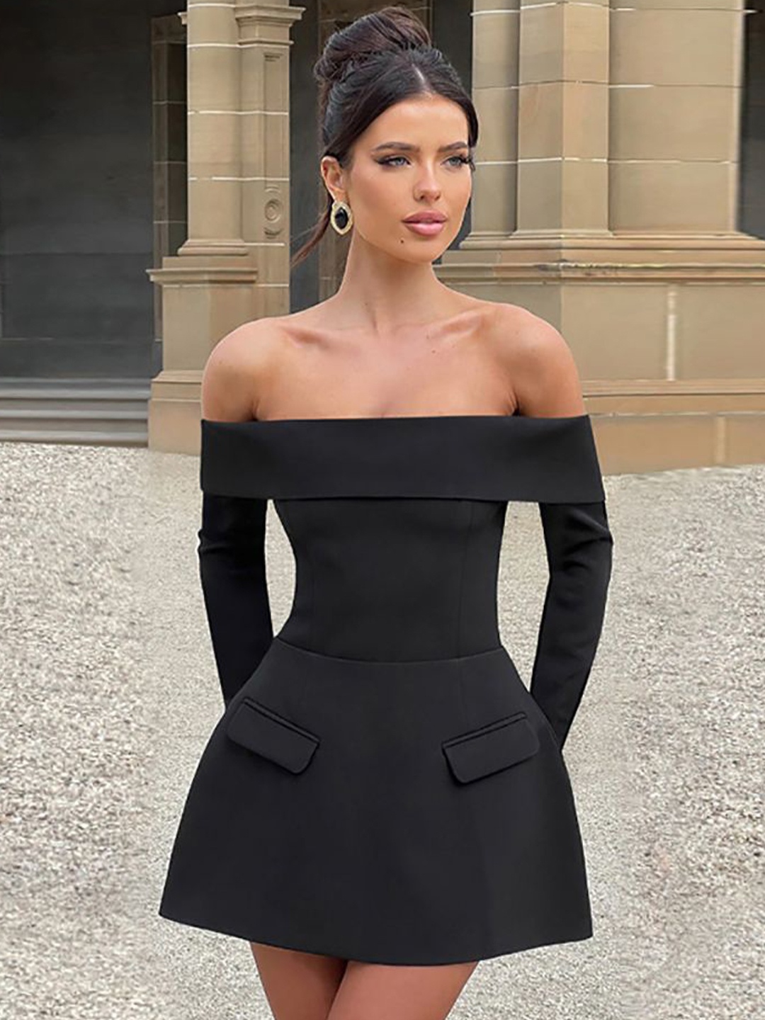 

StyleCast x Revolte Women Off-Shoulder Fit & Flare Dress, Black