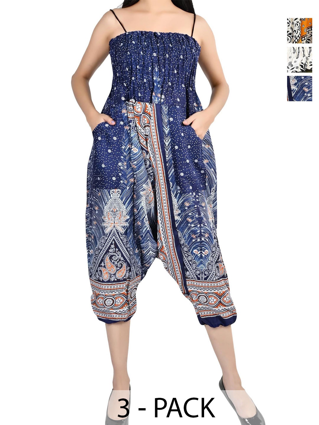 

NarNari Women Pack Of 3 Printed Mid-Rise Harem Pants, Blue