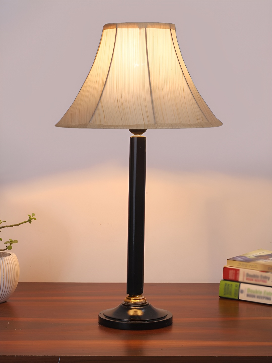 

Devansh Off White Wooden Frustum Shaped Table Lamp