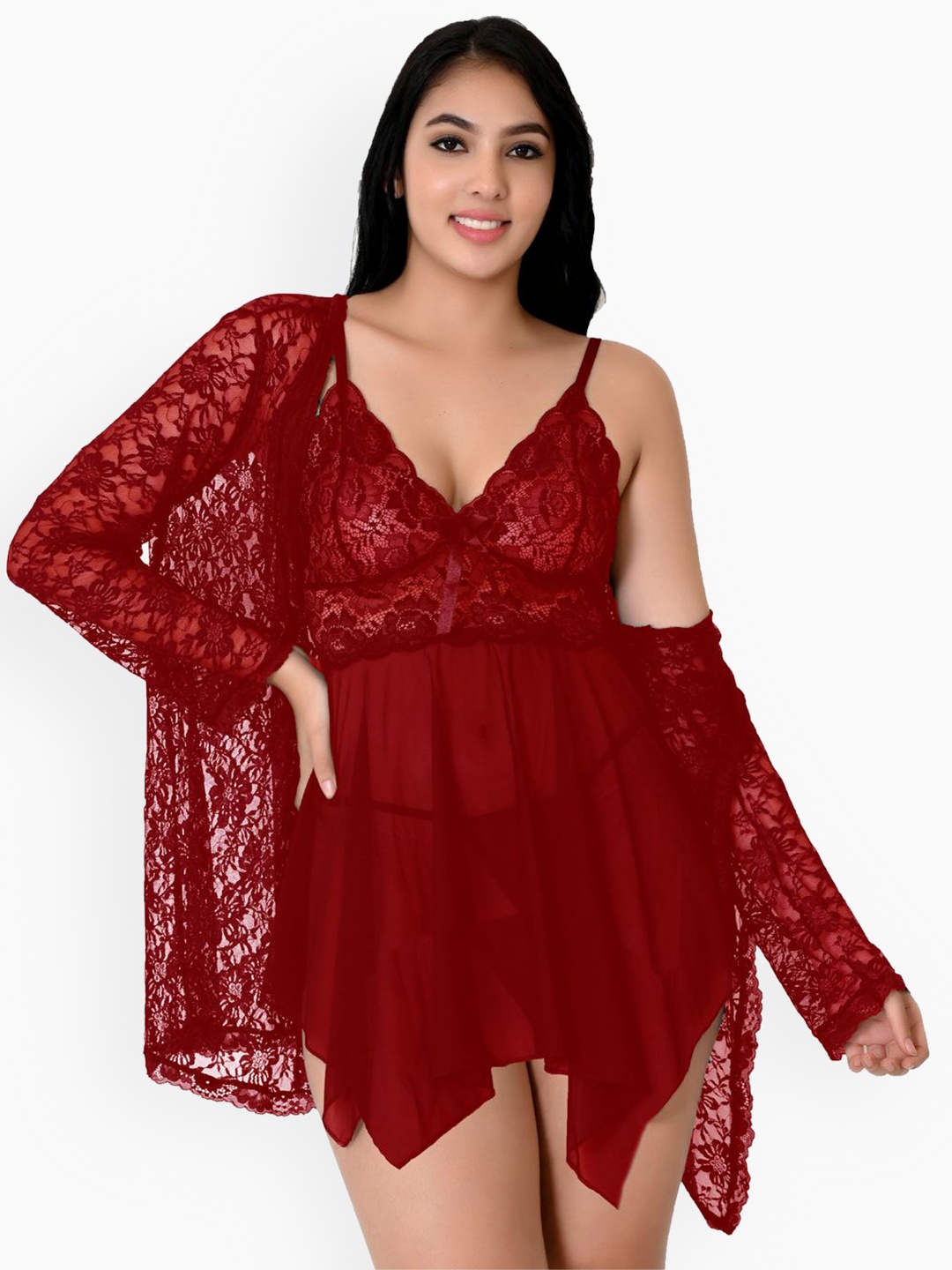 

Fihana Women Net Baby Doll with Asymmetric, Red