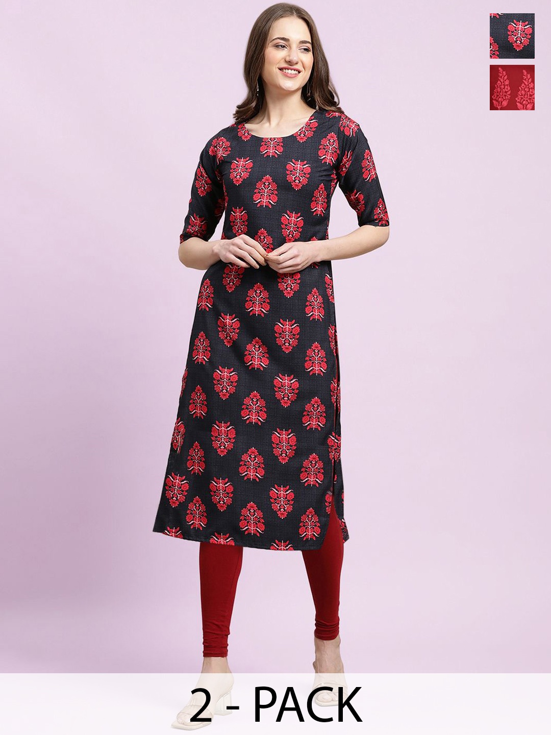 

Moda Rapido Black & Red Selection Of 2 Ethnic Motifs Printed Straight Kurtas