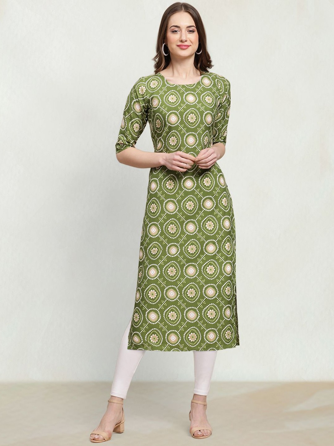 

Moda Rapido Ethnic Motifs Printed Straight Kurta, Olive