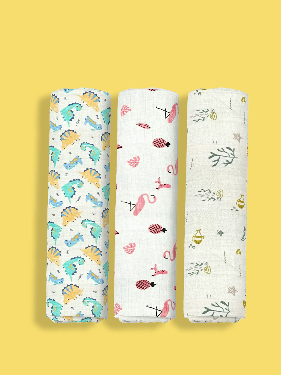 

Orange Sugar Pack Of 3 Printed Pure Cotton Swaddle, White