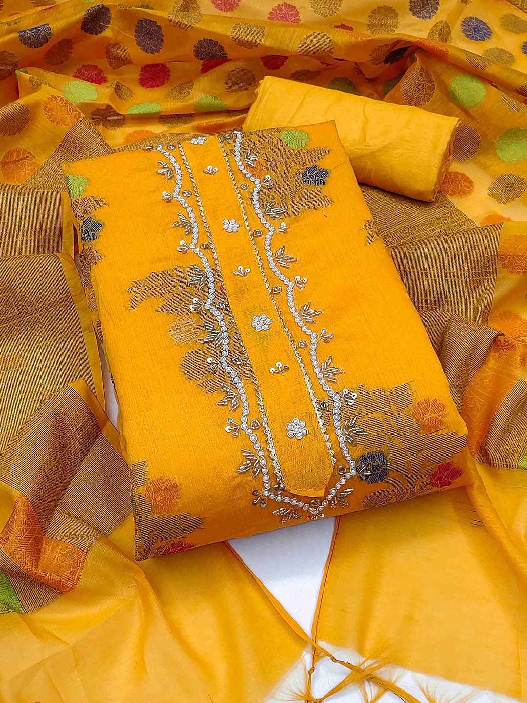 

KALINI Unstitched Dress Material, Mustard