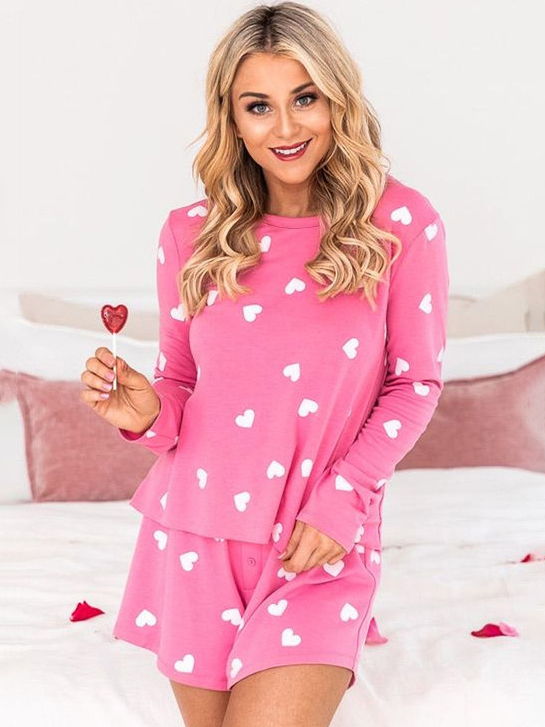 

Errabelly Printed Long Sleeves T-Shirt With Shorts, Pink